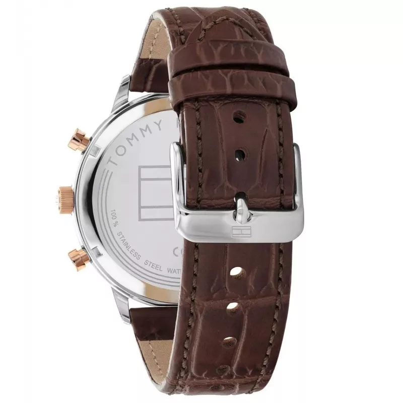 Tommy Hilfiger Men's Watch 1791987 44mm Stainless Steel Case Brown Leather Strap Blue Dial