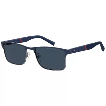 TOMMY HILFIGER TH-2040-S-KU0 Meeste ristkülikukujulised päikeseprillid Havana atsetaatraamiga, hallid polükarbonaat läätsed UV400