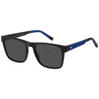 TOMMY HILFIGER TH-2144-S-D51 Meeste ristkülikukujulised päikeseprillid - Must atsetaatraam, hall polükarbonaat lääts, 55/19/145 mm