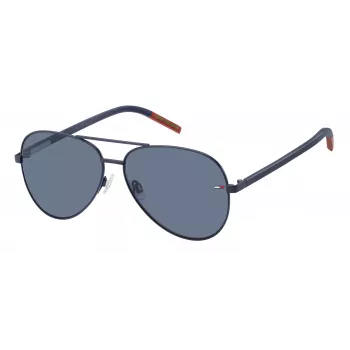Tommy Hilfiger TJ-0008-S-FLL Unisex Ristkülikukujulised Päikeseprillid - Must atsetaatraam, Hallid polükarbonaat läätsed, UV400 kaitse