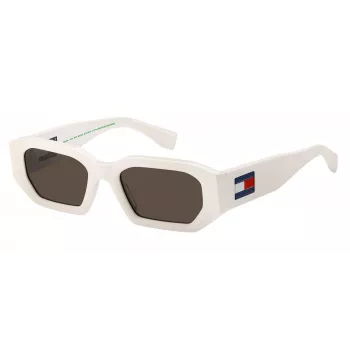 TOMMY JEANS TJ-0099-S-VK6 Unisex Rectangular Sunglasses, Black Frame, Smoke Grey Lens, 53/20/145 mm