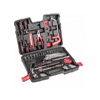 Top Tools 100-osaline 1/4 tolli ja 3/8 tolli pesa- ja tööriistakomplekt kroomvanaadiumterasest, 72-hambalise pöördmutrivõtmega ja puhutud vormiga kohvriga