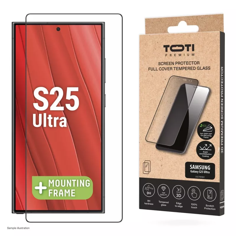 TOTI PREMIUM 3D karastatud klaasist ekraanikaitse täiskattega Samsung Galaxy S25 Ultra jaoks