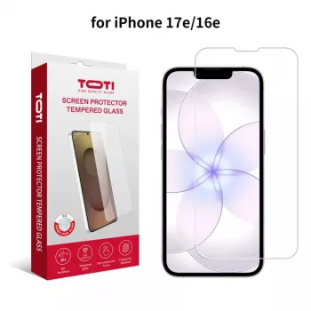 TOTI Karastatud klaasist 2D ekraanikaitse täiskattega iPhone 16e/17e jaoks, läbipaistev