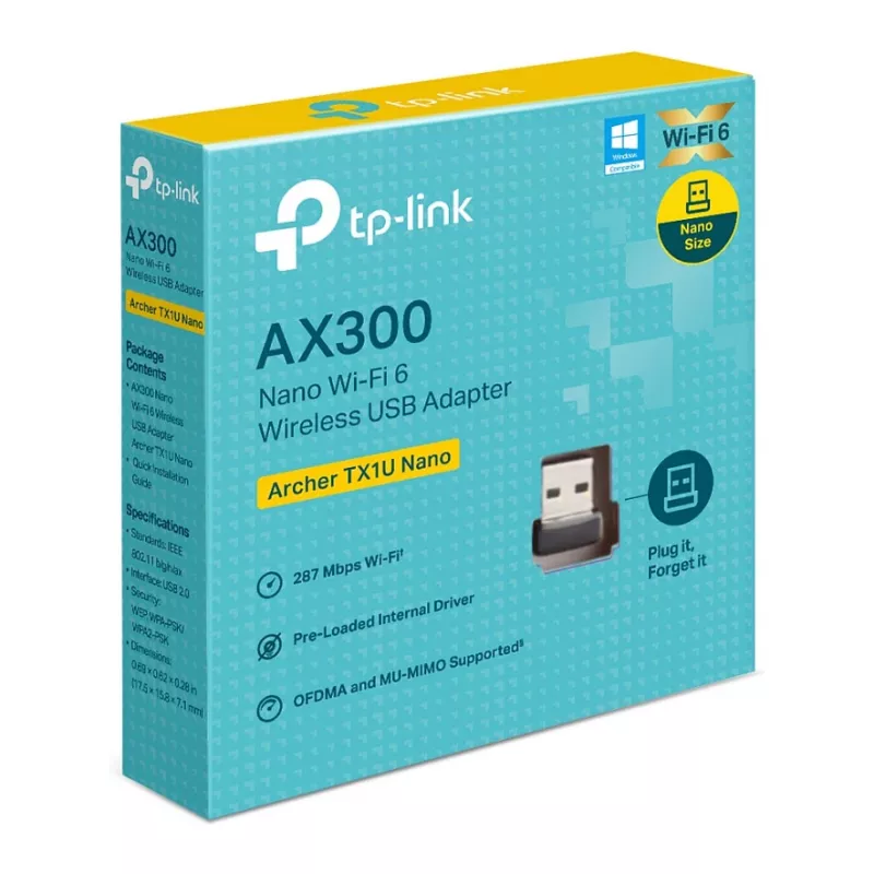 TP-Link Archer TX1U Nano AX300 Wi-Fi 6 USB-adapter sisemiste antennidega, USB 2.0