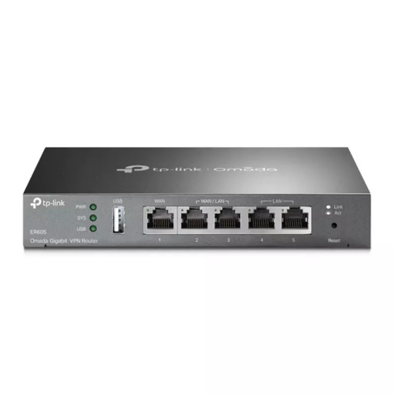 TP-LINK ER605 SafeStream Router - Gigabit VPN-ruuter 4-pordilise lülitiga, 3 WAN-porti, seinale paigaldatav