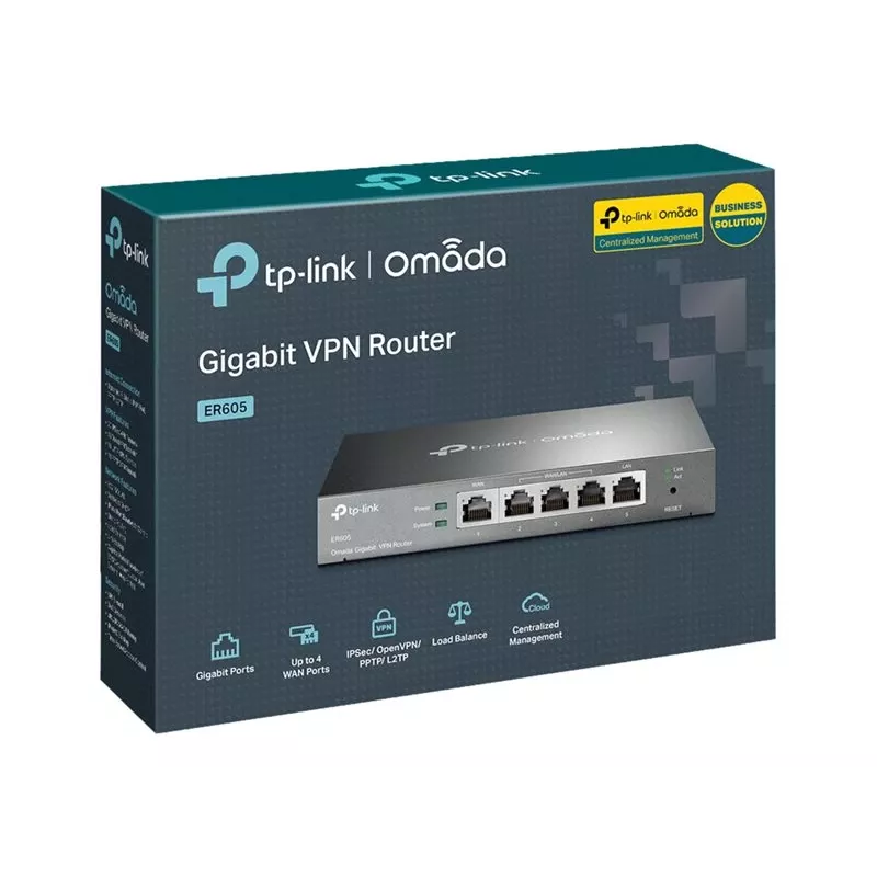 TP-LINK ER605 SafeStream Router - Gigabit VPN-ruuter 4-pordilise lülitiga, 3 WAN-porti, seinale paigaldatav