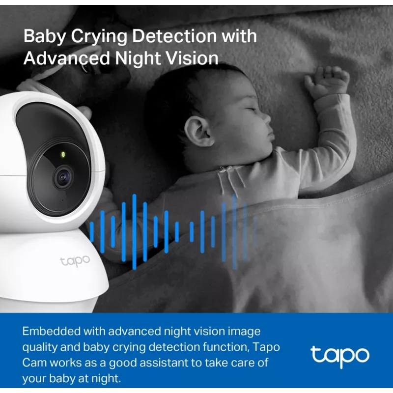 TP-Link Tapo C200C pööratav kodune turvakaamera Wi-Fi - 1080p Full HD, 360° horisontaalne ulatus, kahesuunaline heli, öönägemine kuni 9m, MicroSD kuni 256GB, valge