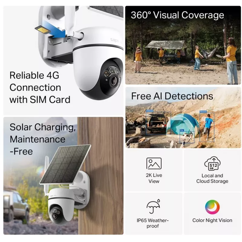 TP-LINK Tapo C615G KIT V1 Solar-Toitega Turvakaamera Komplekt - Välis-PTZ Võrguvalvekaamera, Tolmu- ja Ilmakindel, Päeva&Öö Värv