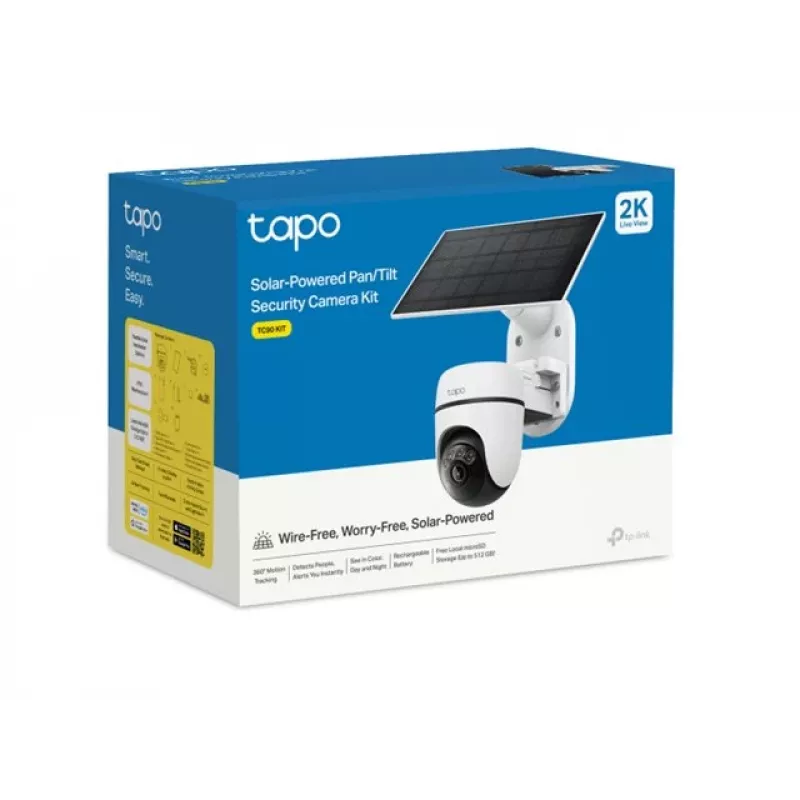 TP-Link Tapo TC90 KIT Solar-Toitega Pööratava Peaga Turvakaamera Komplekt, 2K QHD, Välitingimustesse, Aku ja Päikesepaneel, IP65, Värviline Öövaade, Juhtmevaba, 1 Kaamera