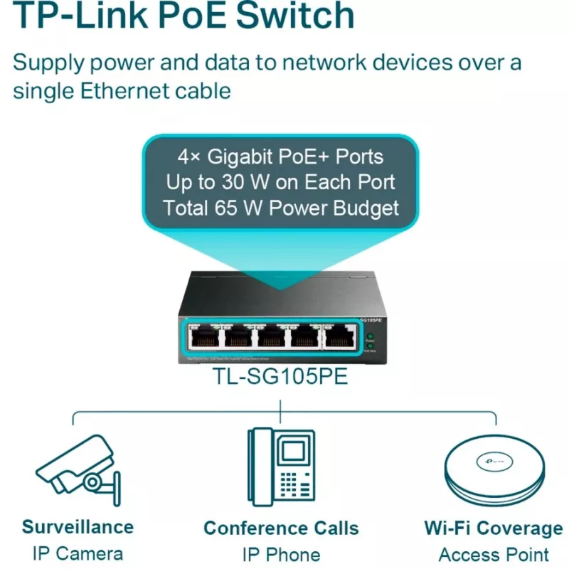 TP-Link TL-SG105PE Easy Smart Gigabit Switch 4-Port PoE+