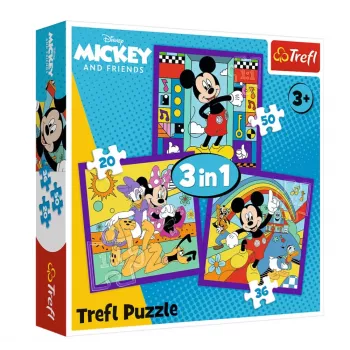 TREFL PUZZLE Pusle – 3-in-1 (20, 36, 50 tükki) – Mickey ja tema rõõmsameelne meeskond – Mickey Mouse ja sõbrad – Trefl 34894