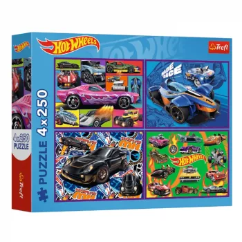 TREFL PUZZLE Pusled 4x250 – Hot Wheels – Võidusõiduautod – Trefl 13312