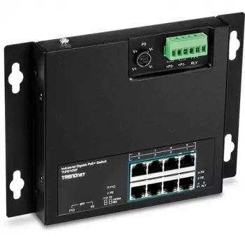 TRENDnet TI-PG102F tööstuslik 8-pordiline Gigabit PoE+ kommutaator (240W, DIN-liist, IP30, ventilaatorita)