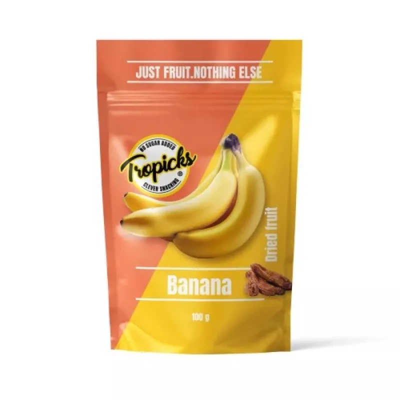 Tropicks Dried Banana 100 g – Krõbedad magusad banaanilaastud kookosõli ja meega
