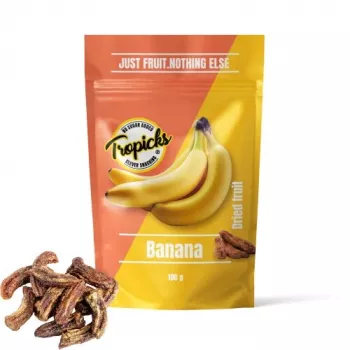 Tropicks Dried Banana 100 g – Krõbedad magusad banaanilaastud kookosõli ja meega