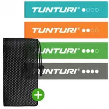 Tunturi Mini Vastupanukomplekt (4 tk) - 100% looduslik lateks treeningkummid koos hoiukotiga, kerge kuni väga tugev vastupanu
