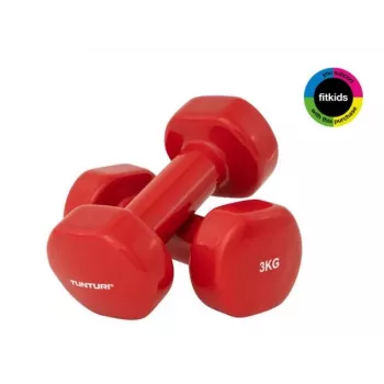 Tunturi Vinyl Dumbbells 3.0 kg x 2 Red – Fixed Weight Dumbbell Set for Home Fitness