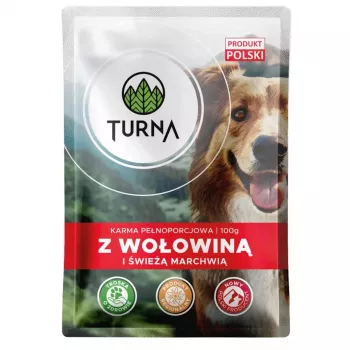 TURNA märg koeratoit veiselihaga – 100 g kott (Täisväärtuslik ja tasakaalustatud täiskasvanud koera eine)