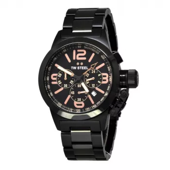 TW STEEL MAN TW312 40mm Quartz Chronograph Watch Black Dial Leather Strap