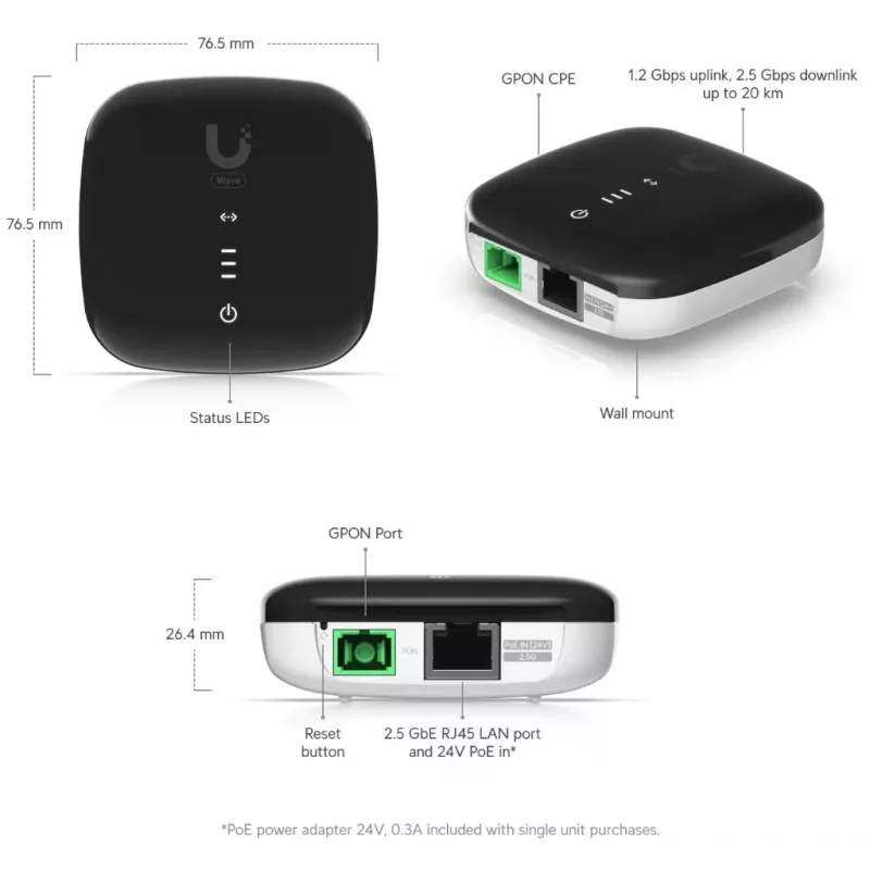 UBIQUITI WAVE-FIBER-ONU-20 GPON ONT 2.5 Gbps kuni 20 km, 20-pakk