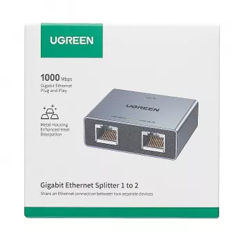 UGREEN 1-to-2 Gigabit Ethernet Splitter, 1000Mbps LAN-võrguadapter, RJ45 isane 2 emasele, passiivne, must