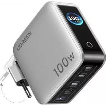 UGREEN 100W GaN Tech Nexode Pro 5-in-1 seinatavalaadija nutika ekraani ja puutejuhtimisega, 4x USB-C ja 1x USB-A, hall 65620