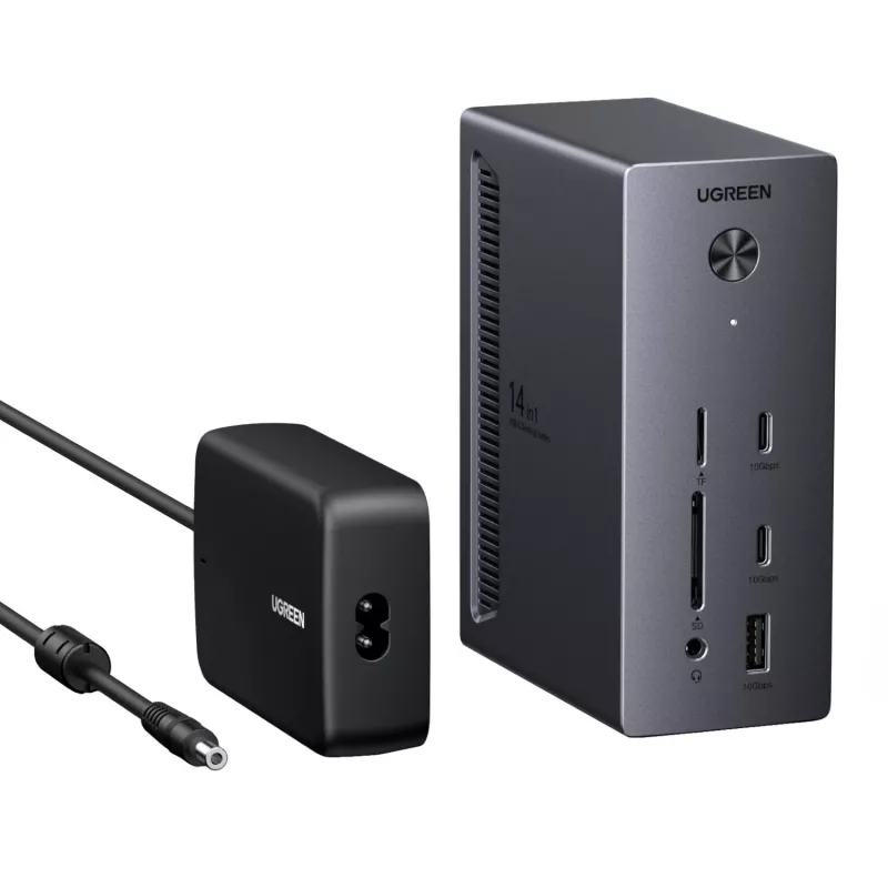UGREEN 14-in-1 USB-C dokkimisjaam kahe DisplayPorti, HDMI, 100W PD, Gigabit Etherneti, SD/TF-kaardilugejate ja 3,5 mm helipistikuga