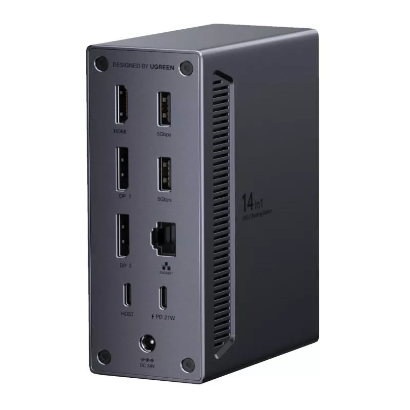 UGREEN 14-in-1 USB-C dokkimisjaam kahe DisplayPorti, HDMI, 100W PD, Gigabit Etherneti, SD/TF-kaardilugejate ja 3,5 mm helipistikuga