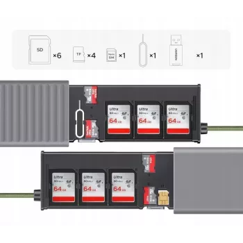 UGREEN 2-in-1 USB 3.0 SD/microSD-kaardilugeja hoiukarbiga, hall