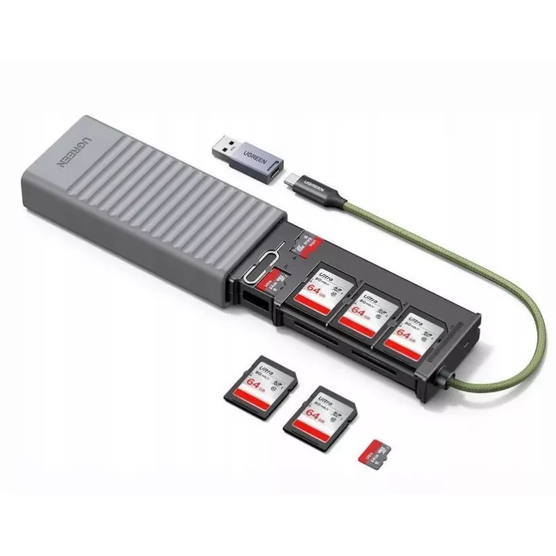 UGREEN 2-in-1 USB 3.0 SD/microSD-kaardilugeja hoiukarbiga, hall
