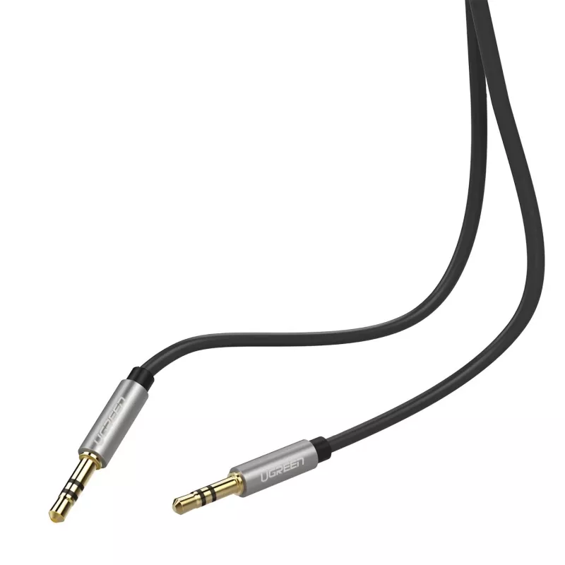 UGREEN 3,5 mm AUX-kaabel 2 m – 24K kullatud stereo helikaabel, hapnikuvaba vask, topeltvarjestus, TPE-ümbris, astmeline pistik telefoniümbristele, must