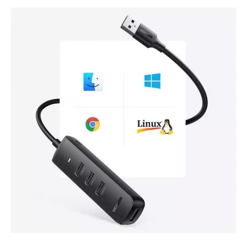 UGREEN 4-in-1 USB Hub 4x USB-A 3.0 PD DC 12V 0.25m Must (CM416 10915)