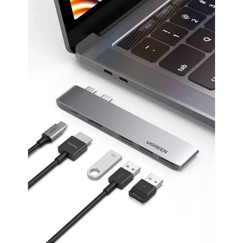 UGREEN 60559 USB-C dokkimisjaam 9-in-1 jaotur 4K HDMI, 3x USB 3.0, Gigabit Ethernet, SD/MicroSD, 100W PD, hõbedane