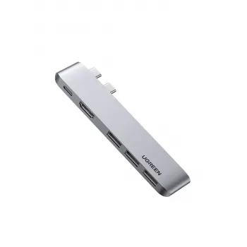 UGREEN 60559 USB-C dokkimisjaam 9-in-1 jaotur 4K HDMI, 3x USB 3.0, Gigabit Ethernet, SD/MicroSD, 100W PD, hõbedane