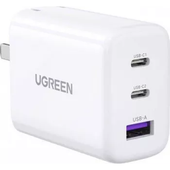 UGREEN 65W USB-C kiirlaadija USB-A pesaga - 3-pordiline seinatüüpi laadija, PD3.0/QC4.0+, mitte-GaN, must (90496)