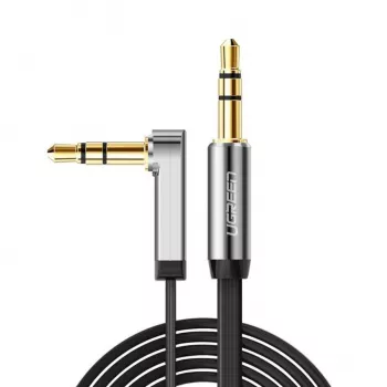 UGREEN AV119 täisnurkse 3,5 mm pistikuga lame aux-kaabel 2m - must/hõbe