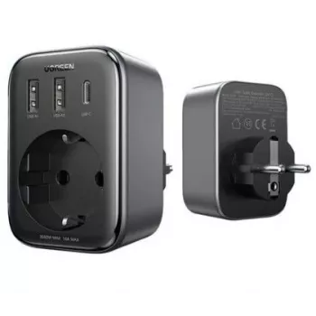 UGREEN CD314 30W GaN laadija 2 USB-A, 1 USB-C ja 1 AC-pistikupesaga, EU-pistik, must