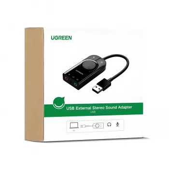 UGREEN CM129 USB-A 3,5 mm väline stereoheliadapter - must