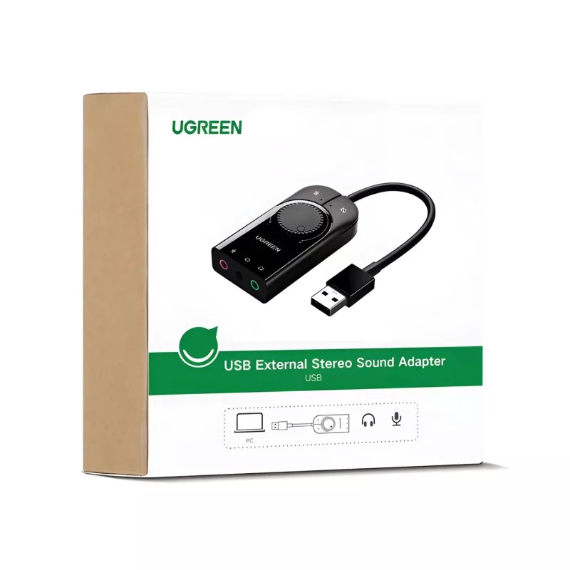 UGREEN CM129 USB-A 3,5 mm väline stereoheliadapter - must