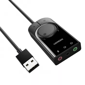 UGREEN CM129 USB-A 3,5 mm väline stereoheliadapter - must