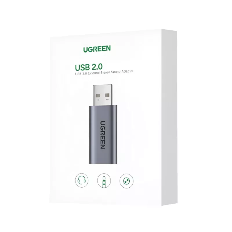 UGREEN CM383-80864 USB-A kuni 3,5 mm helipistikuga väline heliadapter - hõbedane