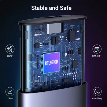 UGREEN CM400-90264 M.2 NVMe/SATA SSD korpus 10Gbps USB-C 3.2 Gen 2 ilma tööriistadeta alumiinium hõbe