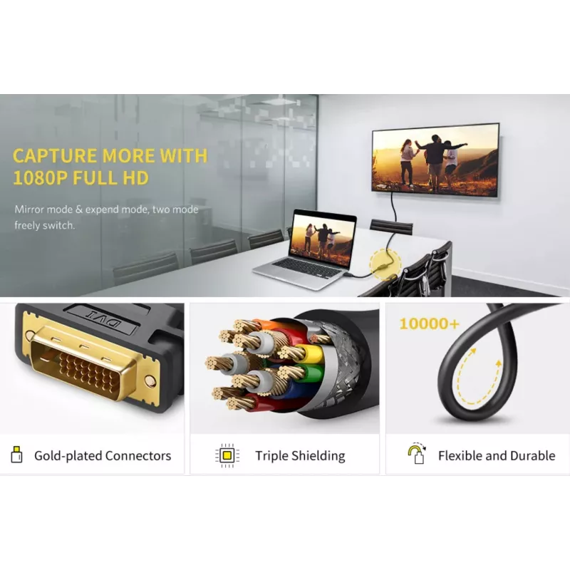 UGREEN DVI-HDMI kaabeladapter 15cm isane-emane 1080p Full HD must