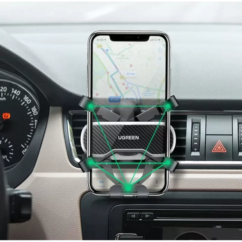 UGREEN Gravity Auto telefoni hoidik armatuurlauale ja tuuleklaasile, universaalne nutitelefoni häll tugeva iminapaga, 360° pöörlemine, teleskoophoob, ühe nupuga vabastus, must