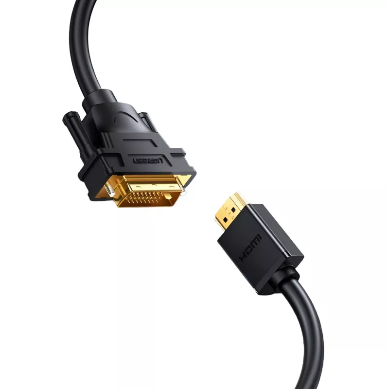 UGREEN HD106 HDMI to DVI-kaabel, 2m, must, 1080p, kullatud pistikutega, kolmekordne varjestus