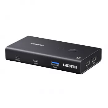 UGREEN HDMI 2.0 KVM Switch 2-In-1 Out, 2 arvutit 1 monitor, 4K@60Hz, 3-port USB 2.0 hub, nupp- ja kiirklahvilülitus, alumiiniumsulam, HDCP 2.2, HDR10