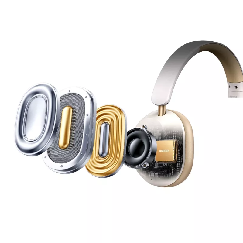 UGREEN HiTune Max 5C juhtmeta üle kõrva kõrvaklapid, hübriidne ANC, Bluetooth 5.4, 40mm draiverid, 40-tunnine aku - Beež