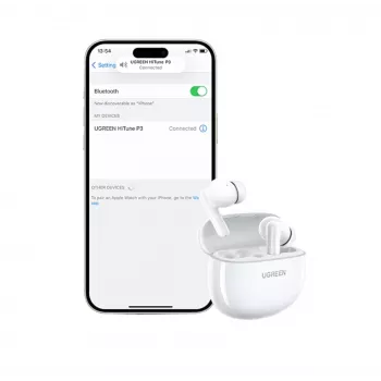 UGREEN HiTune P3 juhtmevabad kõrvaklapid, sisemikud, hübriidne ANC, 35dB mürasummutus, 4-mikrofoniga ENC, 30H aku, IPX5, Bluetooth 5.2, madal latentsus, valge