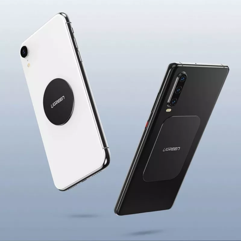 UGREEN LP123 60410 Magnetilise telefoni hoidiku metallplaadid - ümmargune ja ristkülikukujuline, must (2 tk)